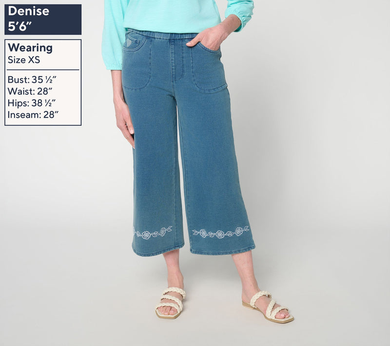 Quacker Factory DreamJeannes Eyelet Cropped Wide Leg Pants — View 3
