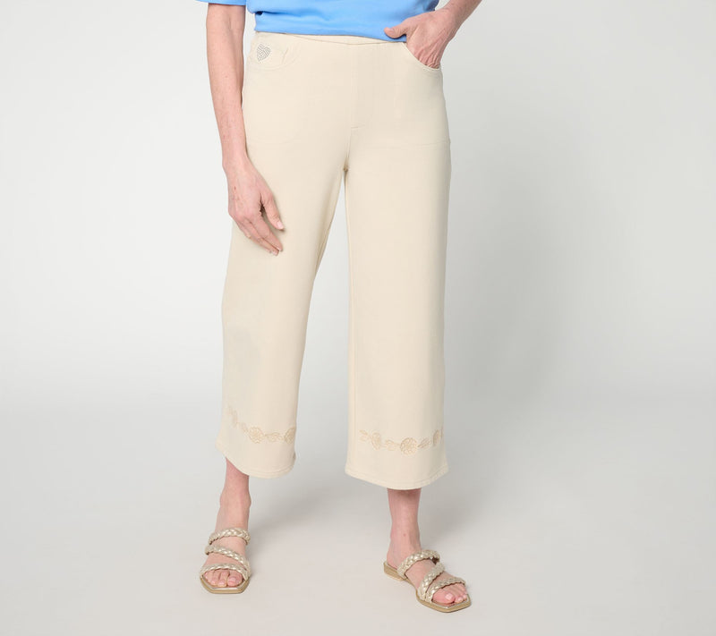 Quacker Factory DreamJeannes Eyelet Cropped Wide Leg Pants — View 11