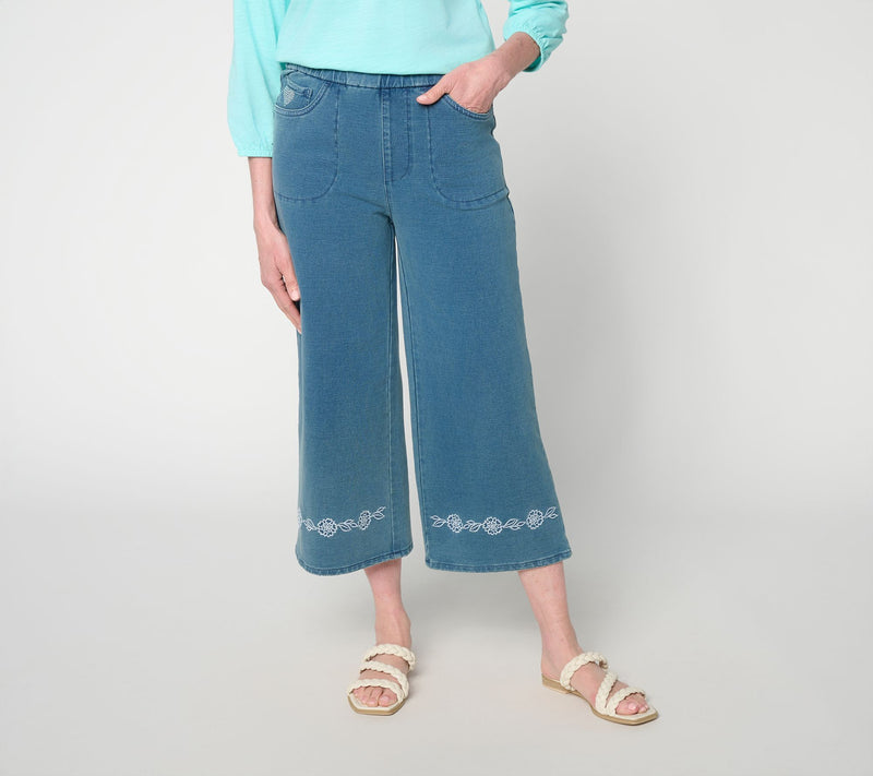 Quacker Factory DreamJeannes Eyelet Cropped Wide Leg Pants — Main view