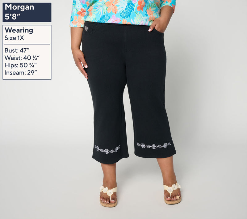Quacker Factory DreamJeannes Eyelet Cropped Wide Leg Pants — View 2