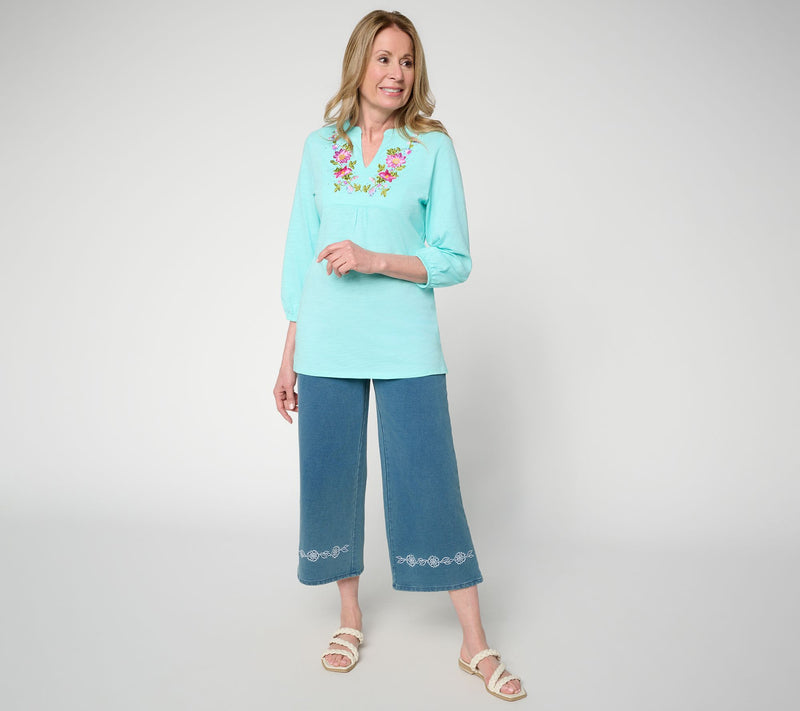 Quacker Factory DreamJeannes Eyelet Cropped Wide Leg Pants — View 5