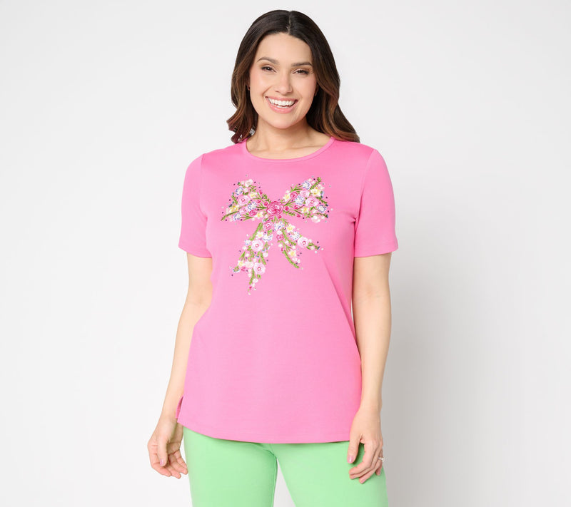 Quacker Factory Bouquet Bow Short Sleeve Top — Main view