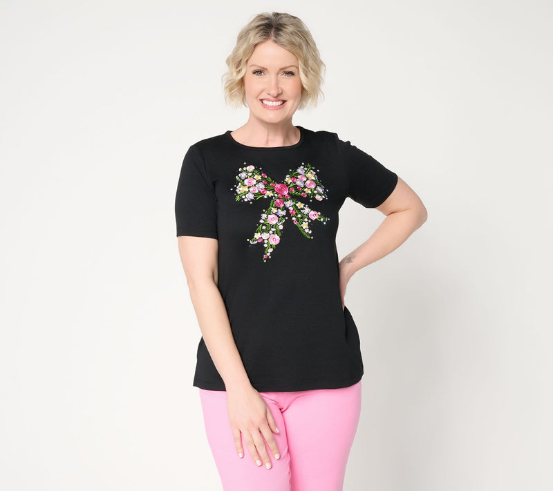 Quacker Factory Bouquet Bow Short Sleeve Top — View 10