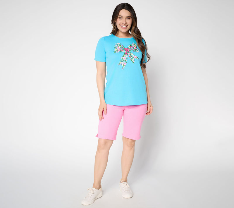 Quacker Factory Bouquet Bow Short Sleeve Top — View 7