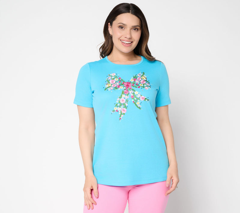 Quacker Factory Bouquet Bow Short Sleeve Top — View 11