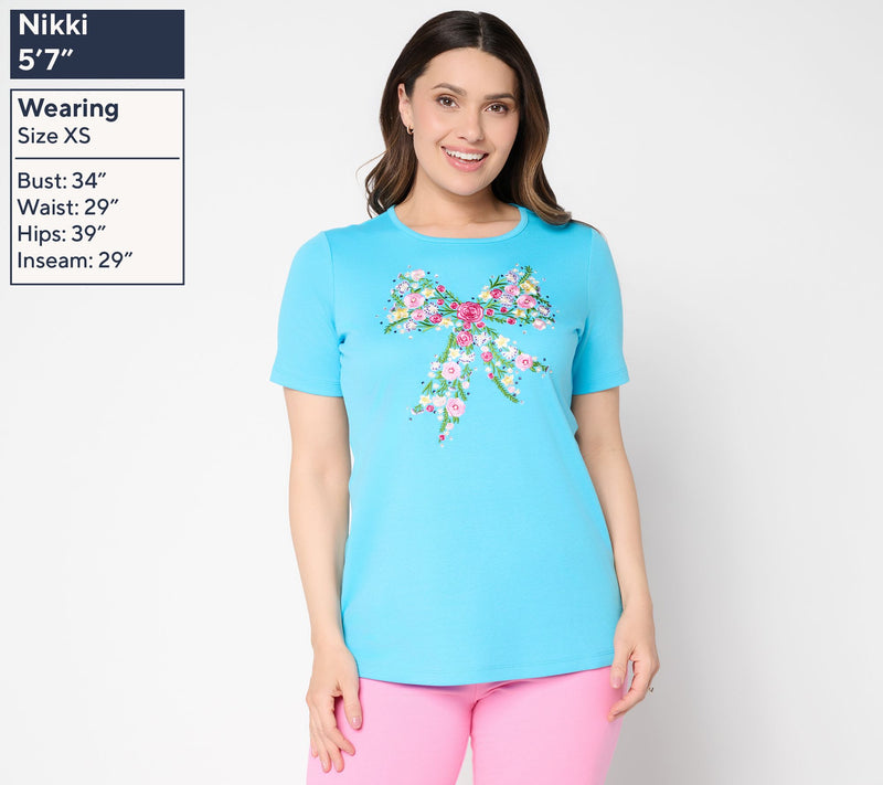 Quacker Factory Bouquet Bow Short Sleeve Top — View 5