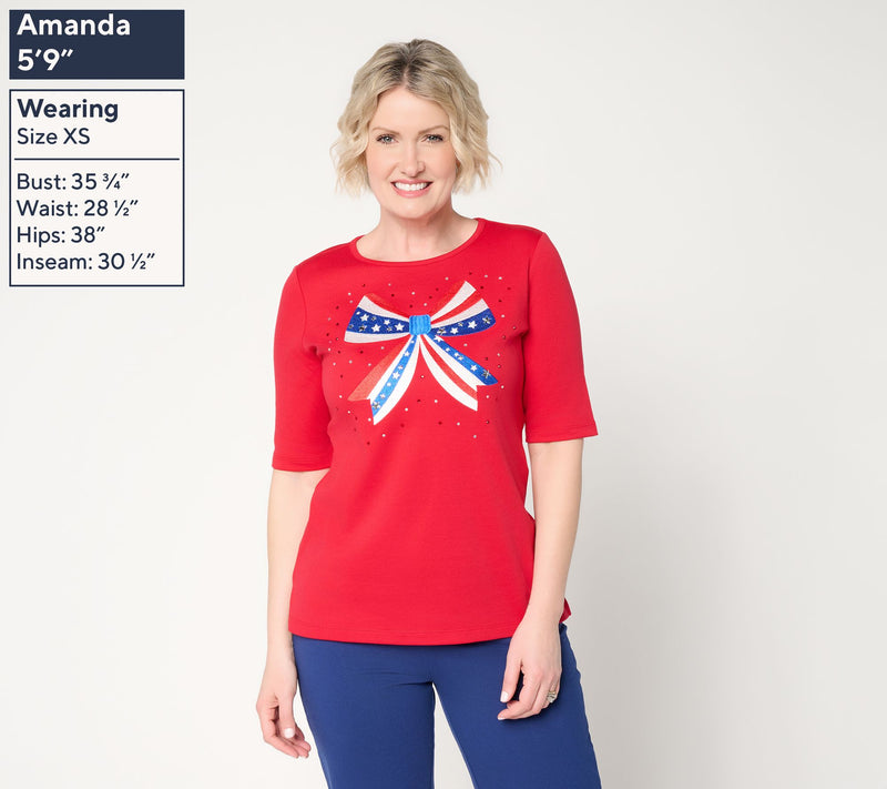 Quacker Factory Stars and Stripes Forever Elbow Sleeve Top — View 3