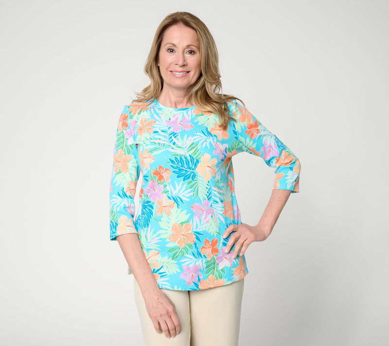 Quacker Factory Island Hopping Printed 3/4 Sleeve Top — View 10