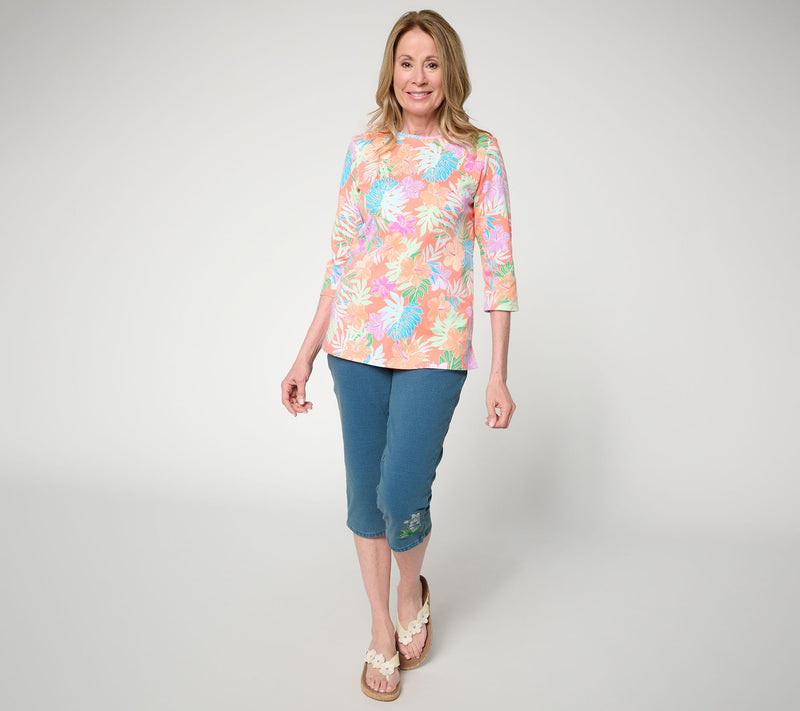 Quacker Factory Island Hopping Printed 3/4 Sleeve Top — View 5