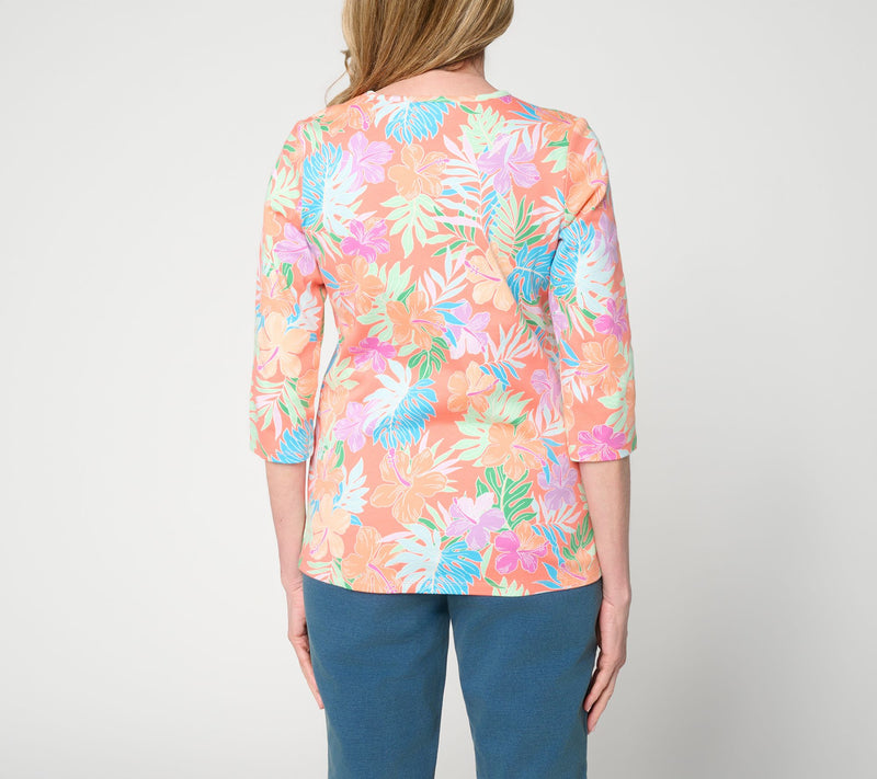Quacker Factory Island Hopping Printed 3/4 Sleeve Top — View 4