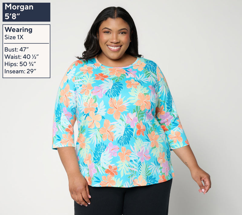Quacker Factory Island Hopping Printed 3/4 Sleeve Top — View 2