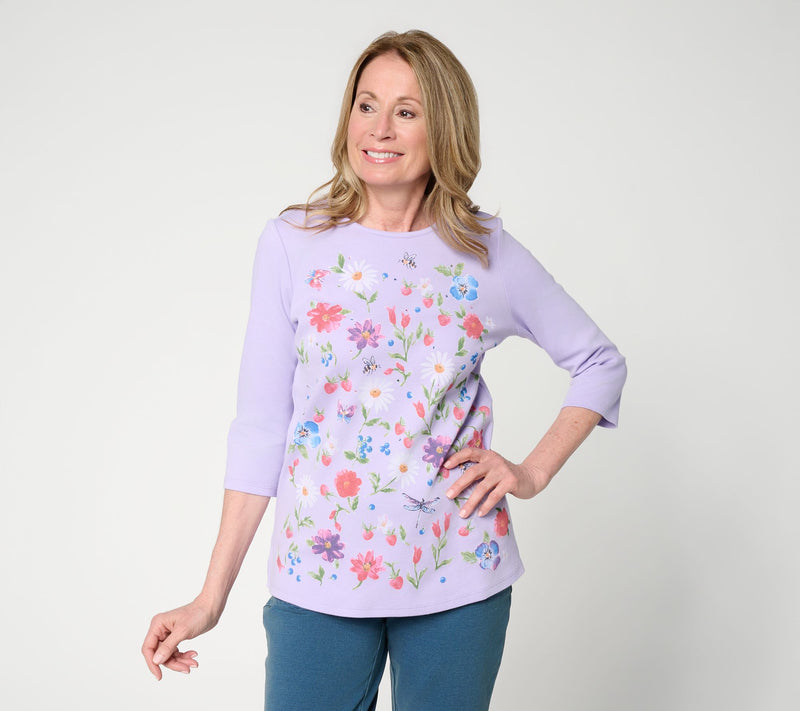 Quacker Factory Secret Garden Printed 3/4 Sleeve Top — View 10