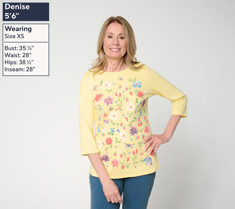 Quacker Factory Secret Garden Printed 3/4 Sleeve Top — View 3