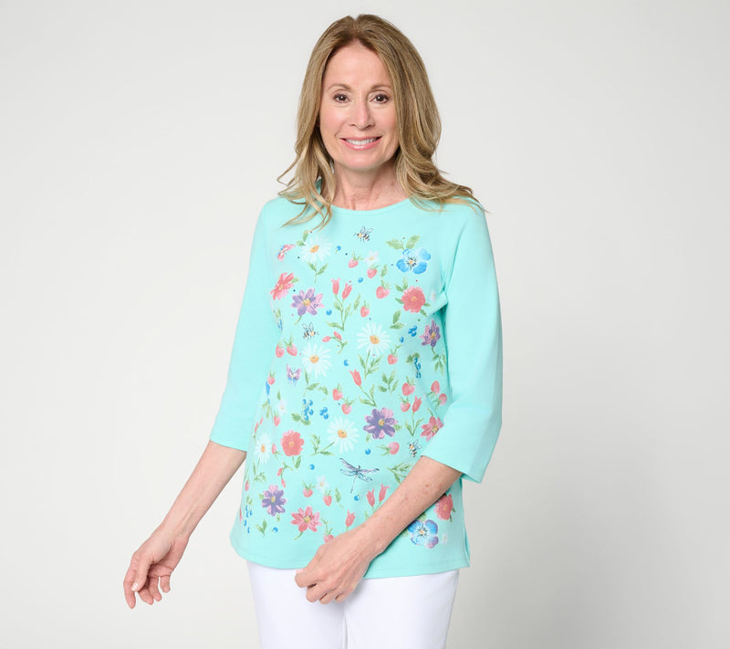 Quacker Factory Secret Garden Printed 3/4 Sleeve Top — View 12