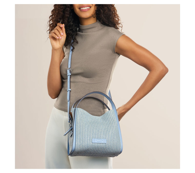 American Leather Co. Triple Entry Raffia or Leather Satchel — View 18