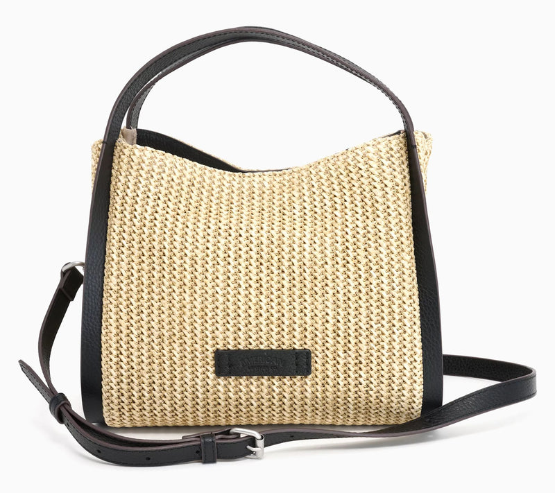 American Leather Co. Triple Entry Raffia or Leather Satchel — View 11