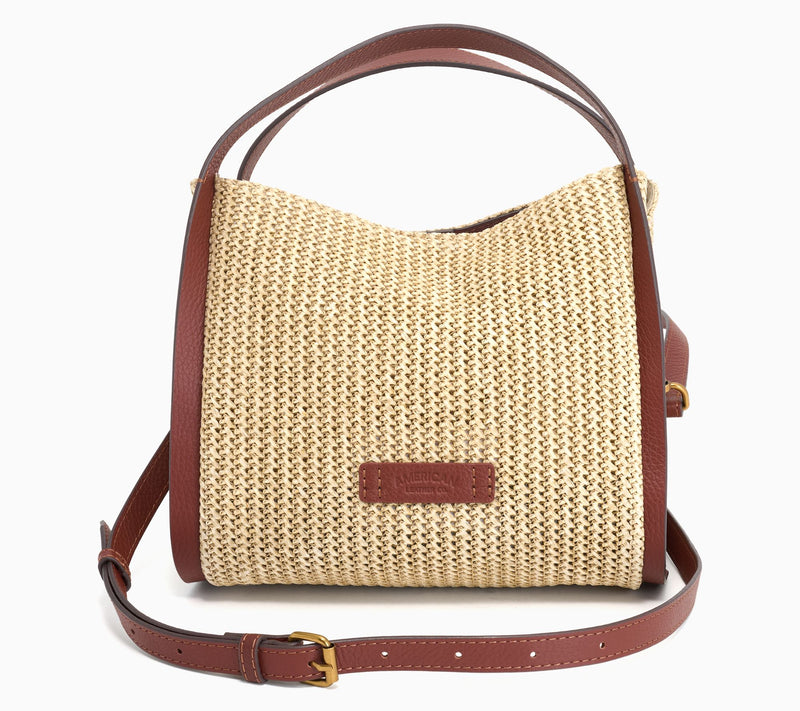 American Leather Co. Triple Entry Raffia or Leather Satchel — View 13