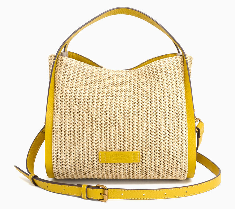 American Leather Co. Triple Entry Raffia or Leather Satchel — View 14
