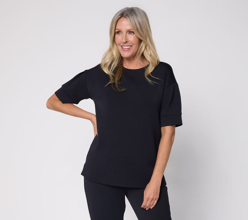 Belle by Kim Gravel ScubaLuxe Pleated Elbow Sleeve Top — View 13