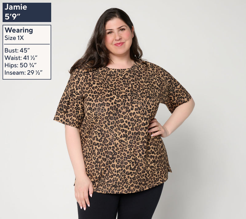 Belle by Kim Gravel ScubaLuxe Pleated Elbow Sleeve Top — View 2