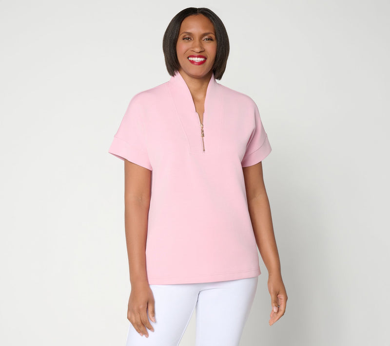 Belle by Kim Gravel ScubaLuxe Half Zip Short Sleeve Top — Main view