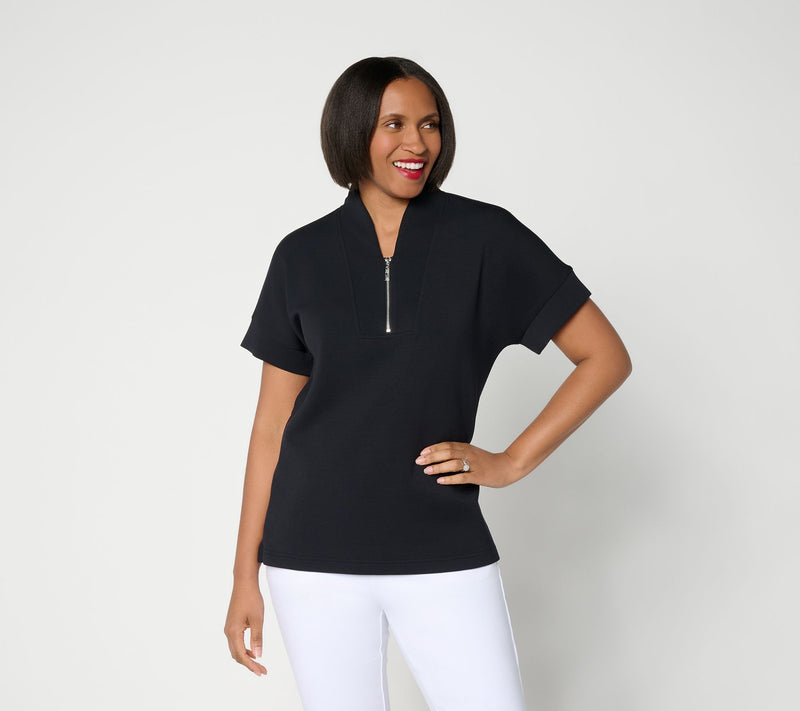 Belle by Kim Gravel ScubaLuxe Half Zip Short Sleeve Top — View 13