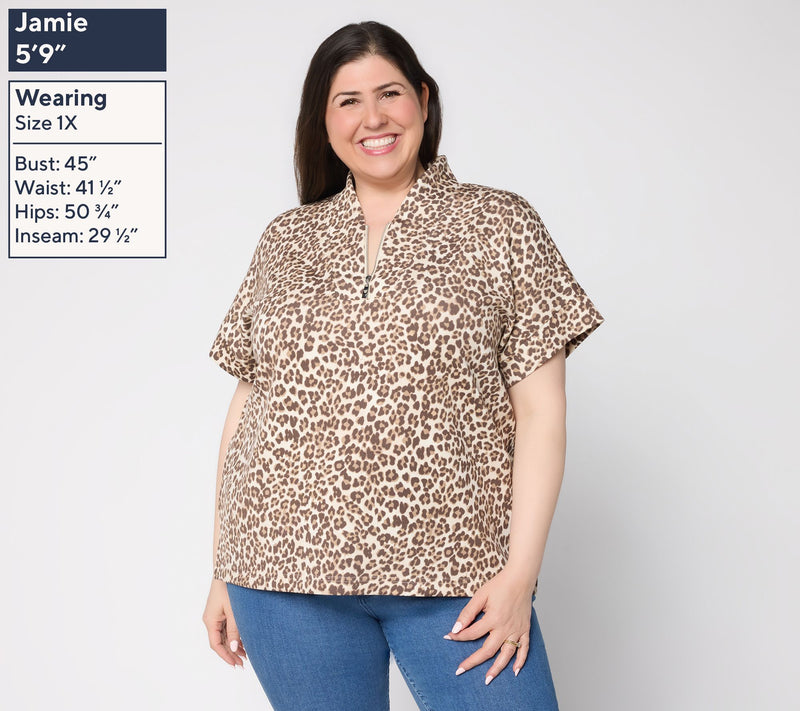 Belle by Kim Gravel ScubaLuxe Half Zip Short Sleeve Top — View 2