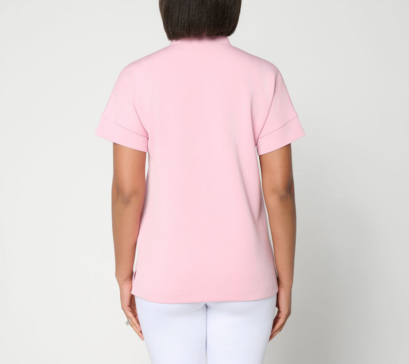 Belle by Kim Gravel ScubaLuxe Half Zip Short Sleeve Top — View 4