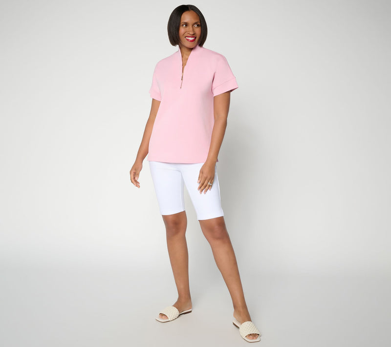 Belle by Kim Gravel ScubaLuxe Half Zip Short Sleeve Top — View 5