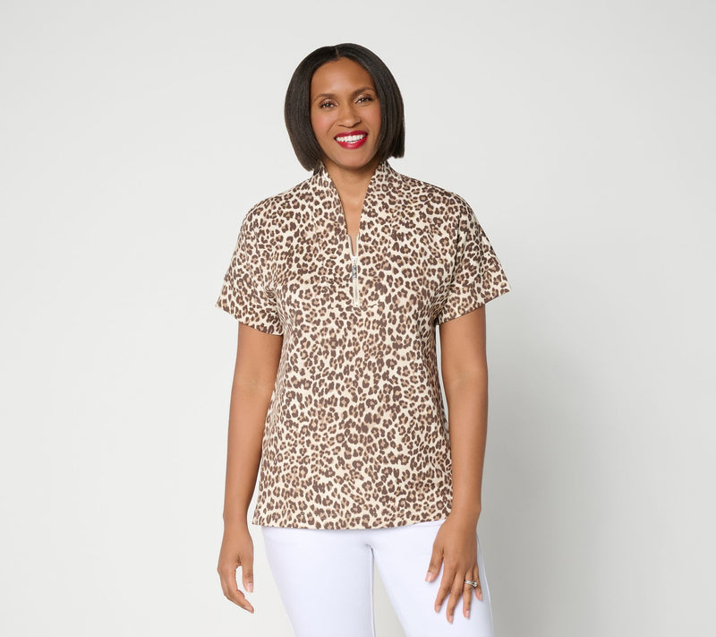 Belle by Kim Gravel ScubaLuxe Half Zip Short Sleeve Top — View 14