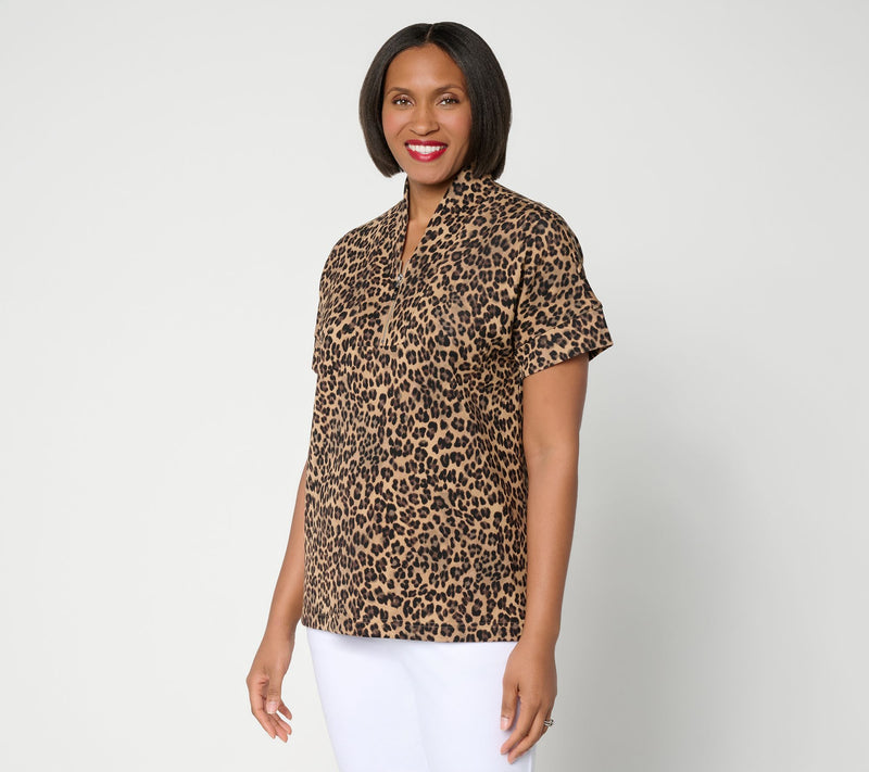 Belle by Kim Gravel ScubaLuxe Half Zip Short Sleeve Top — View 15