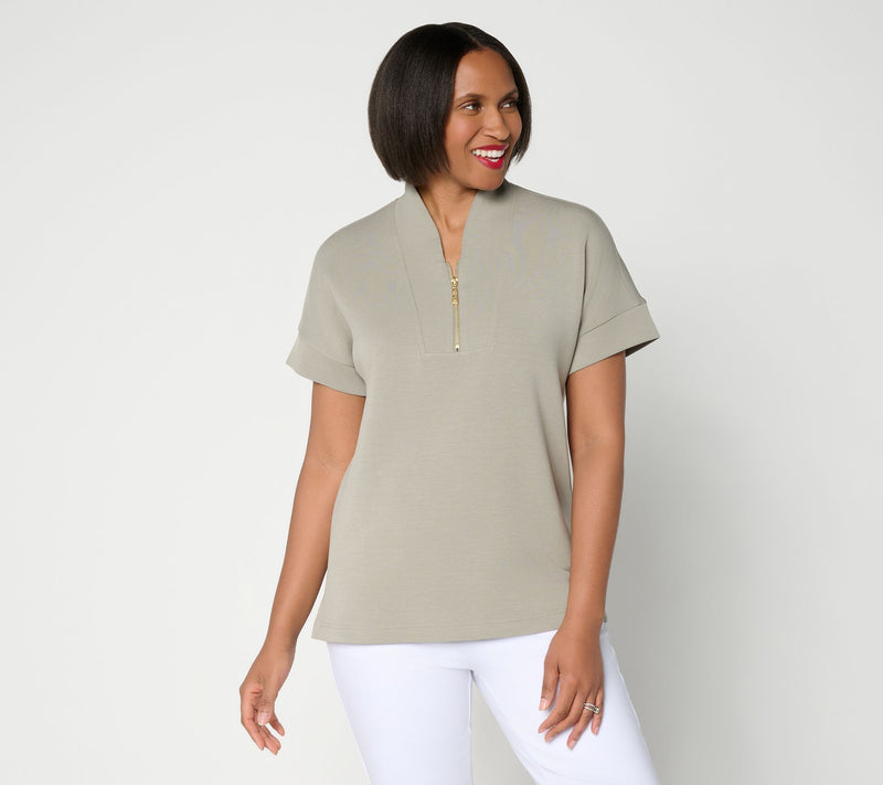 Belle by Kim Gravel ScubaLuxe Half Zip Short Sleeve Top — View 18