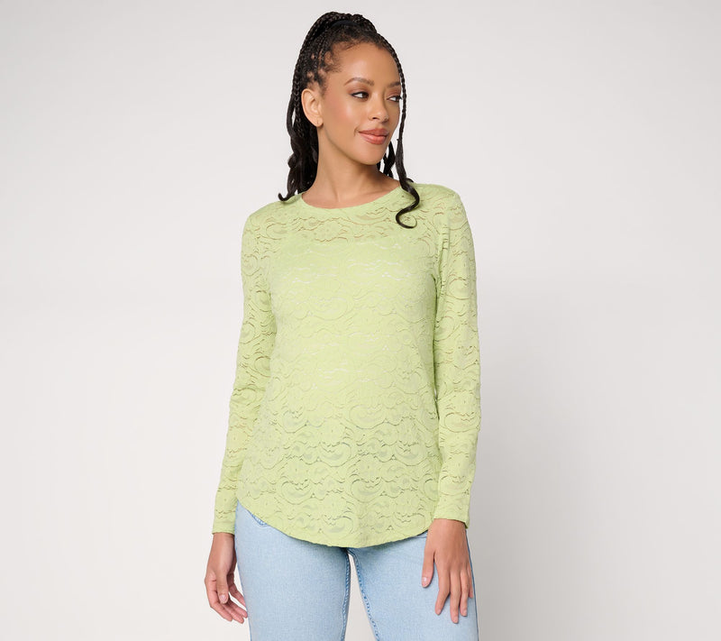 LOGO Layers by Lori Goldstein Floral Lace Curved Hem Top — Main view