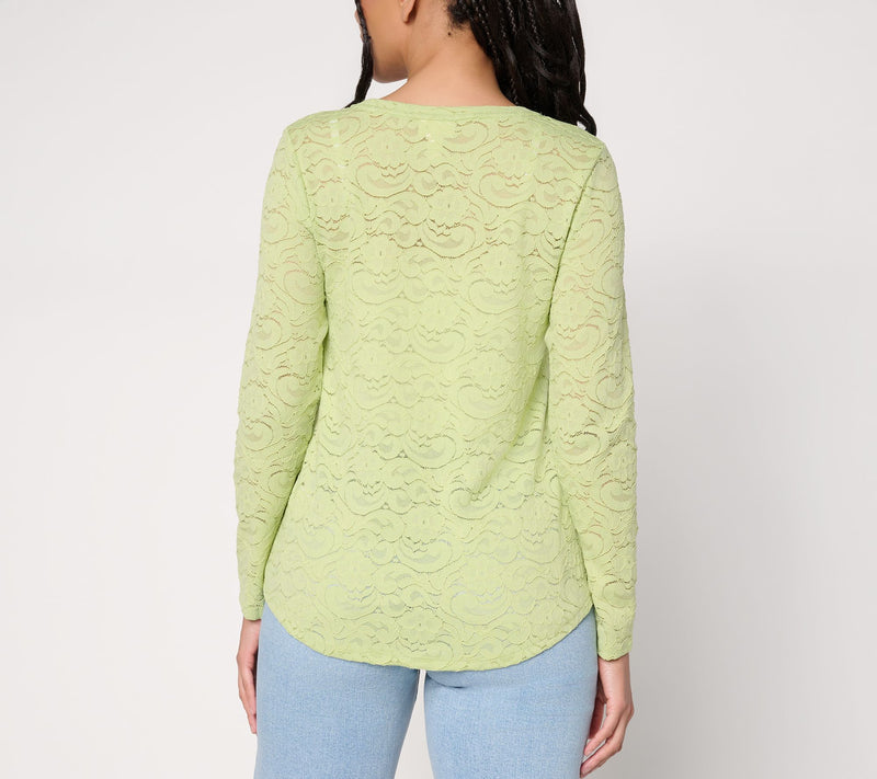 LOGO Layers by Lori Goldstein Floral Lace Curved Hem Top — View 4