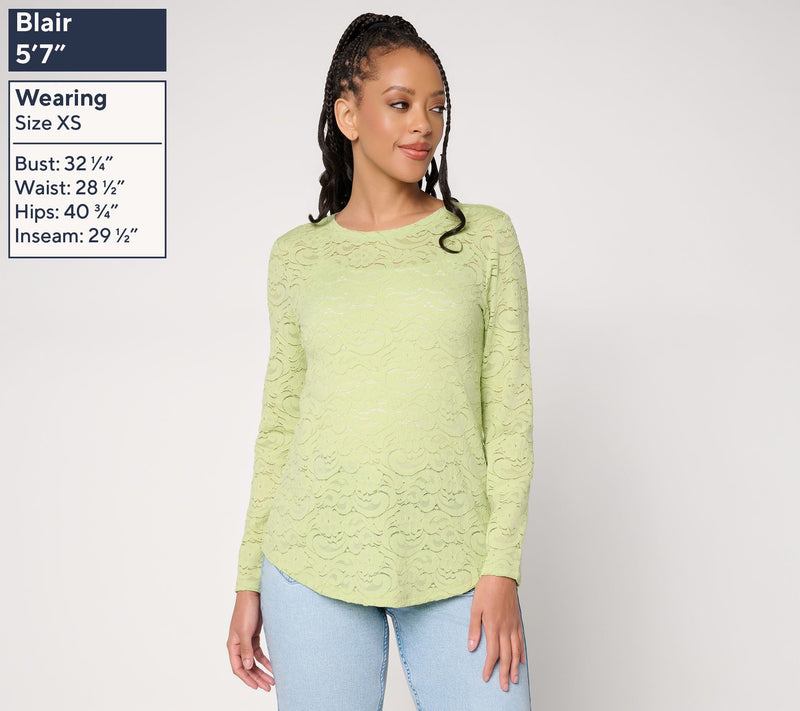 LOGO Layers by Lori Goldstein Floral Lace Curved Hem Top — View 3