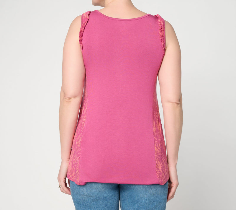 LOGO Layers by Lori Goldstein Print Detail Ruffle Trim Tank — View 6