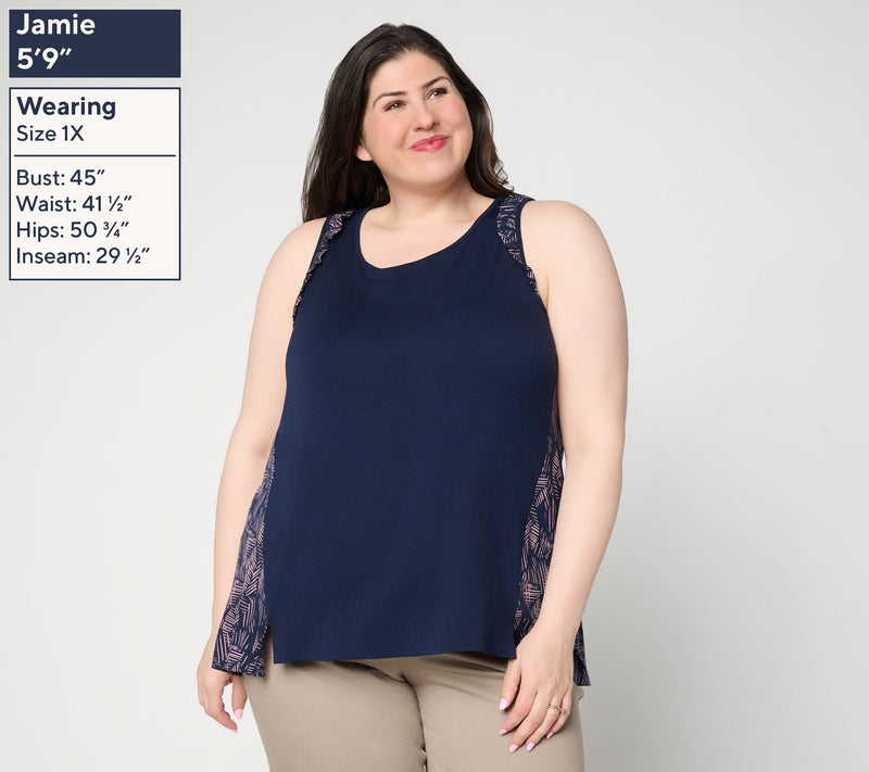 LOGO Layers by Lori Goldstein Print Detail Ruffle Trim Tank — View 4