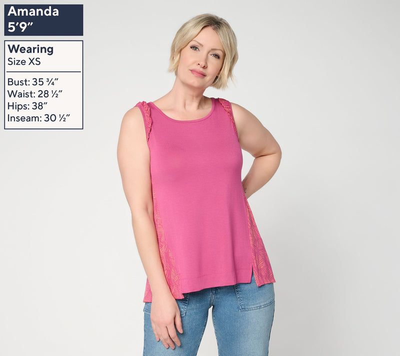 LOGO Layers by Lori Goldstein Print Detail Ruffle Trim Tank — View 5