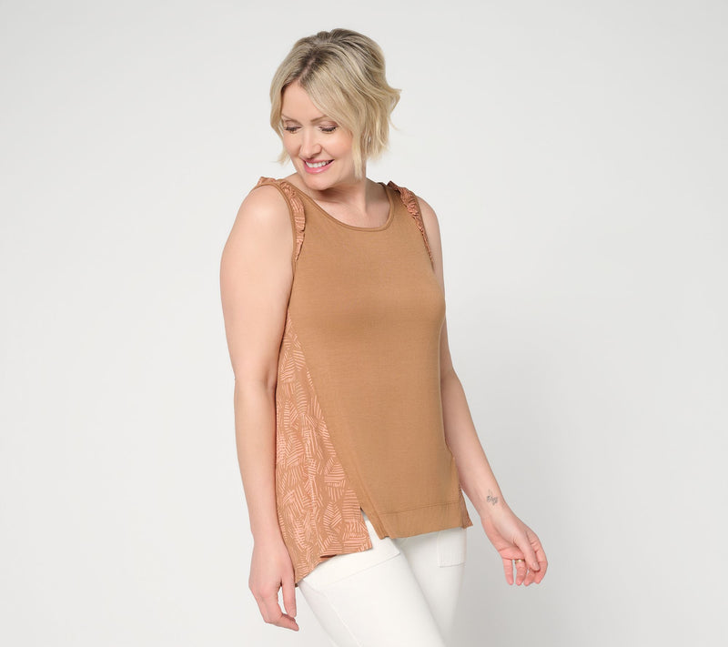 LOGO Layers by Lori Goldstein Print Detail Ruffle Trim Tank — View 11