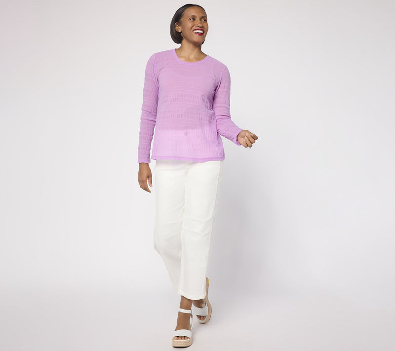 LOGO Layers by Lori Goldstein Textured Mesh Long Sleeve Top — View 9