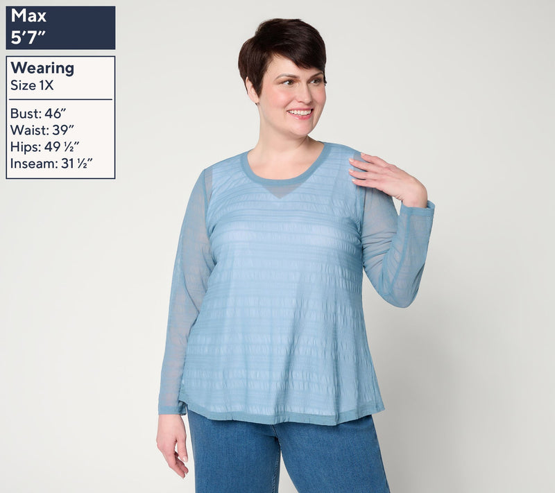 LOGO Layers by Lori Goldstein Textured Mesh Long Sleeve Top — View 6