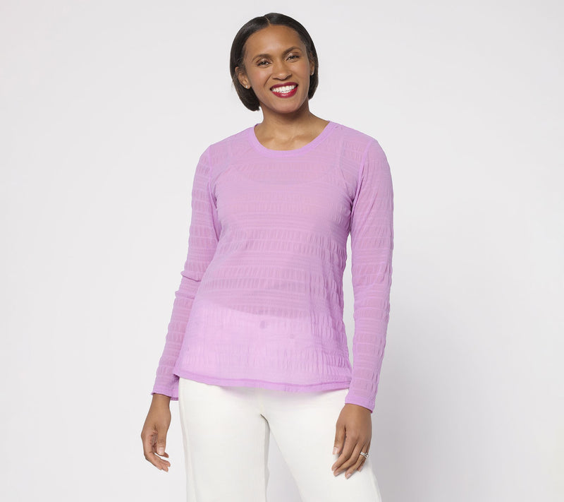 LOGO Layers by Lori Goldstein Textured Mesh Long Sleeve Top — View 13