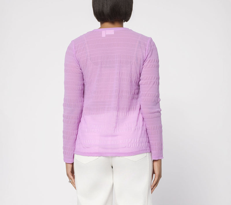 LOGO Layers by Lori Goldstein Textured Mesh Long Sleeve Top — View 8