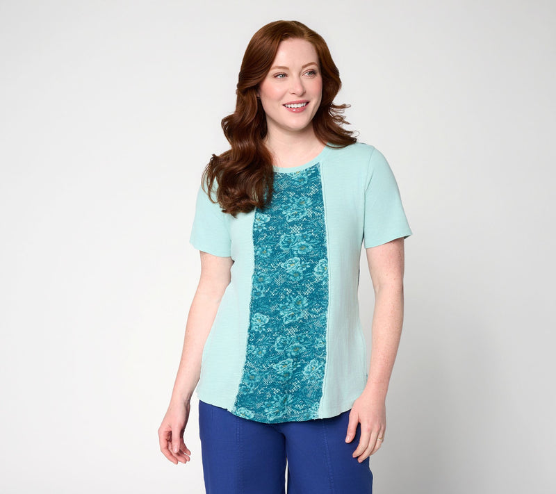 LOGO by Lori Goldstein 100% Cotton Patchwork Top w/ Curved Hem — Main view