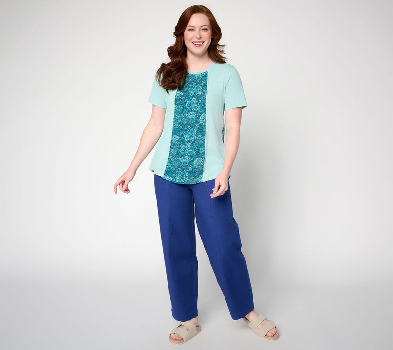 LOGO by Lori Goldstein 100% Cotton Patchwork Top w/ Curved Hem — View 5