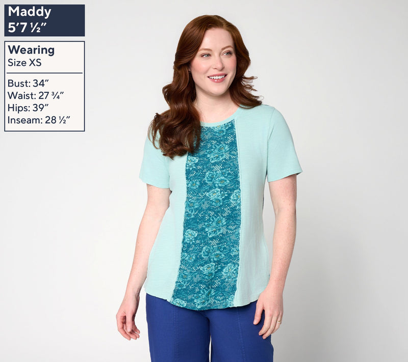 LOGO by Lori Goldstein 100% Cotton Patchwork Top w/ Curved Hem — View 3