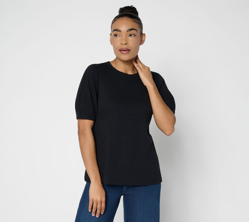 LOGO Principles by Lori Goldstein Pleated Elbow 100% Cotton Top — View 12