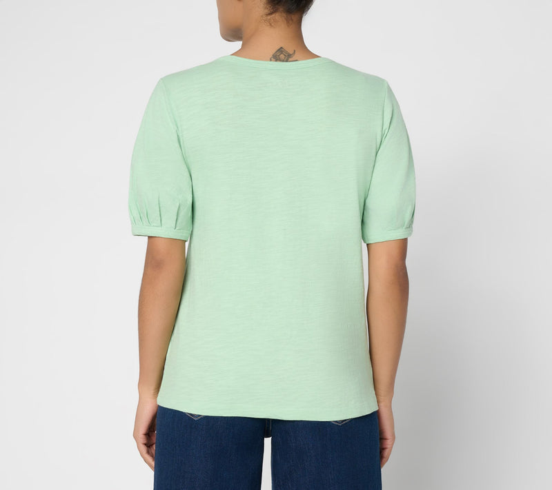 LOGO Principles by Lori Goldstein Pleated Elbow 100% Cotton Top — View 4