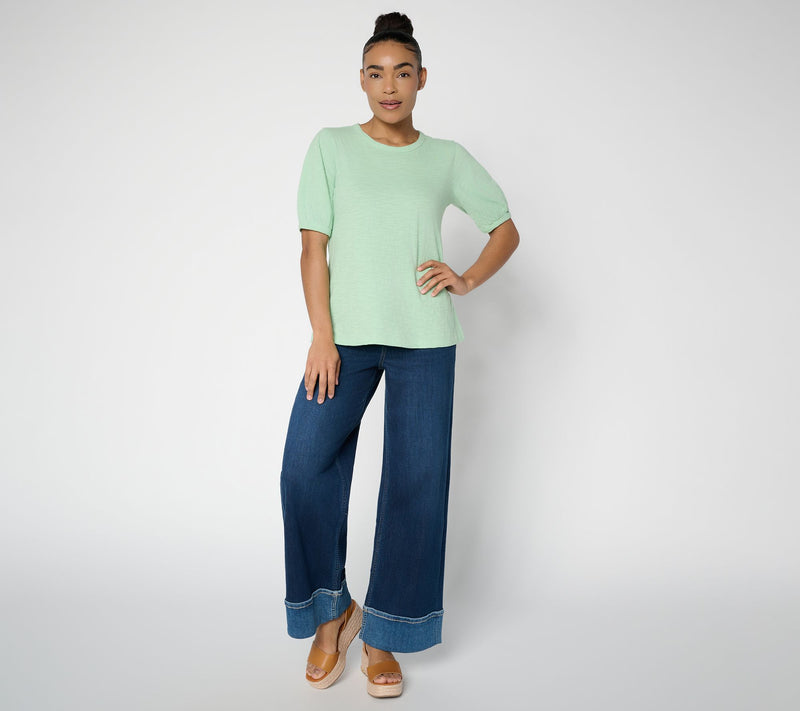 LOGO Principles by Lori Goldstein Pleated Elbow 100% Cotton Top — View 5