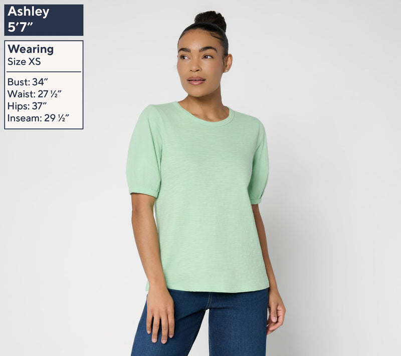 LOGO Principles by Lori Goldstein Pleated Elbow 100% Cotton Top — View 3
